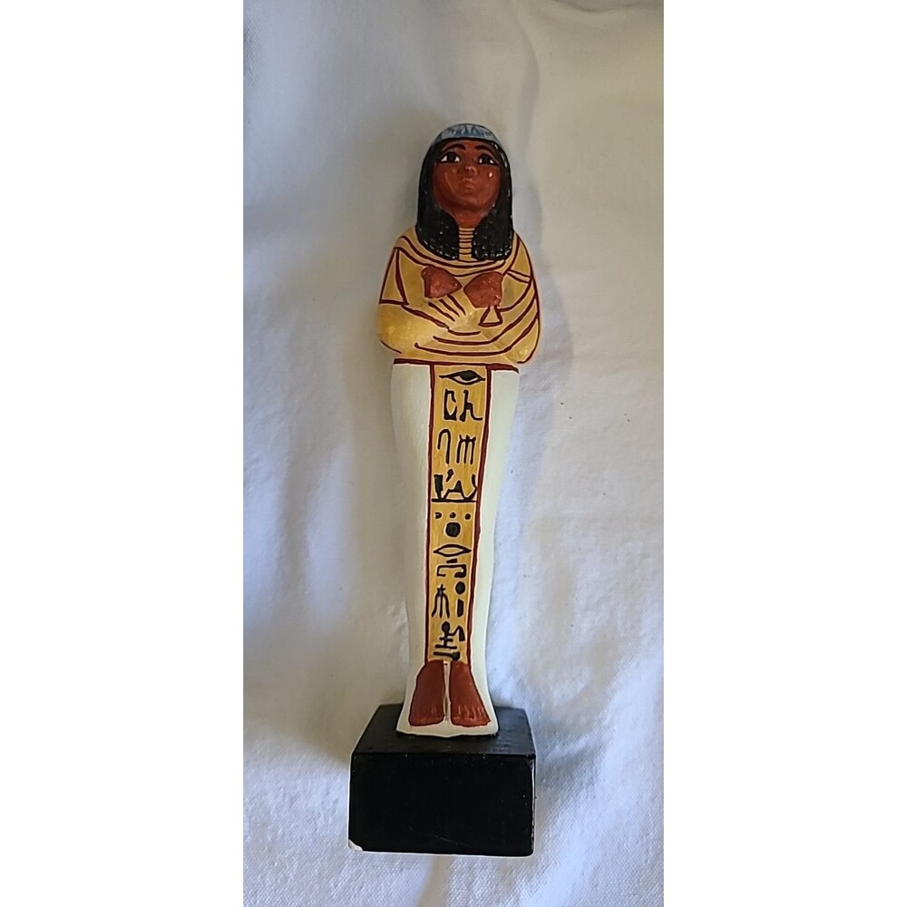 Egyptian Shabti Hand Painted Ceramic Statue Vintage 10 inch